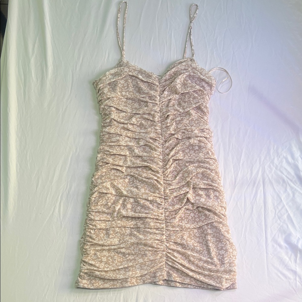 Le Lis Cream Floral Ruched Mini Dress
